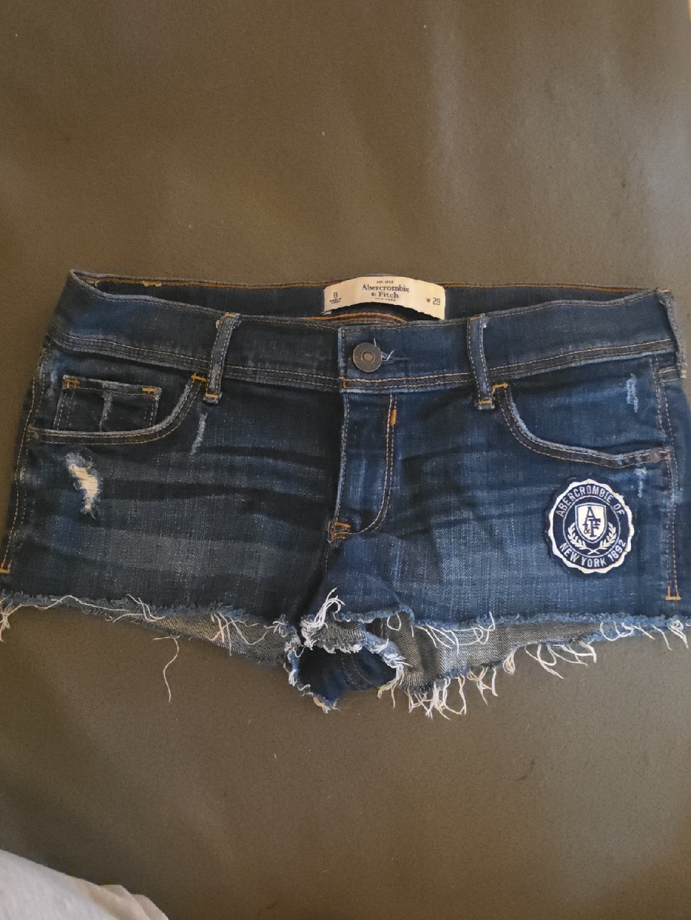 Abercrombie & Fitch Dark Indigo Distressed Denim Cutoff Shorts